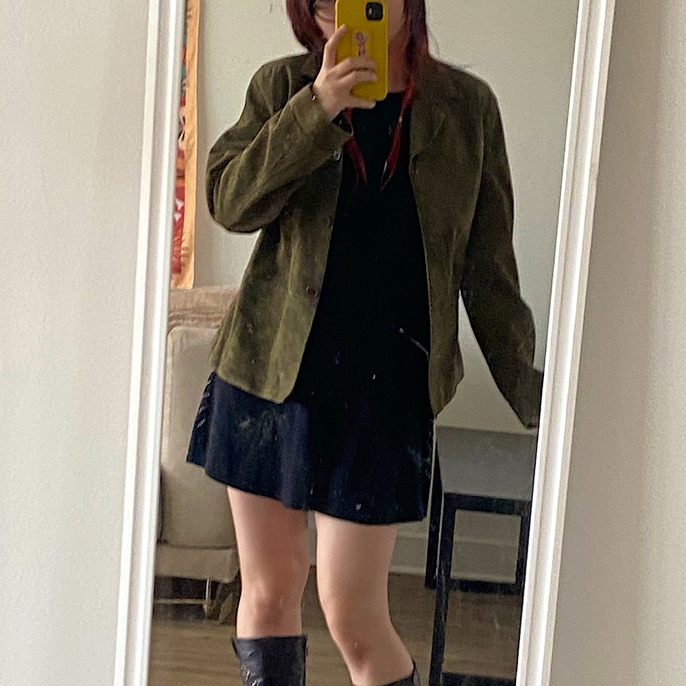 Brandon Thomas green suede leather blazer jacket